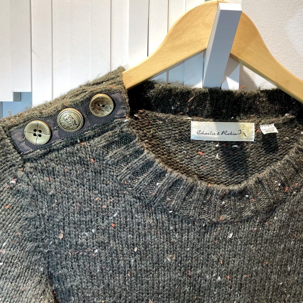 Anthropologie Charlie & Robin Olive Green Sweater - Shoulder Button Decorations